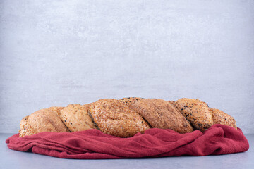 Strucia bread on cloth on marble background