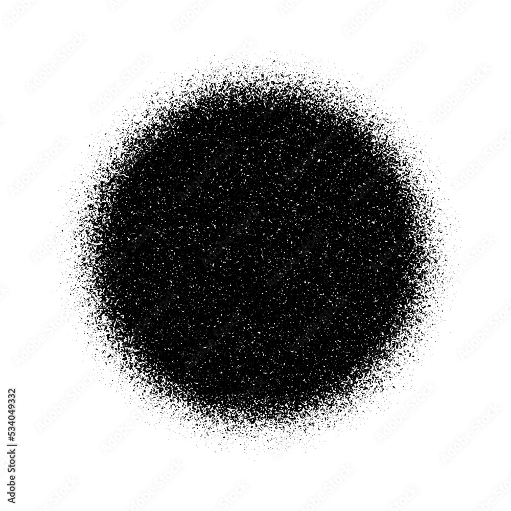 Poster Circle grain texture. Radial faded noise gradient. Round grunge shape. Speckles and particles textured background. Dotted print wallpaper. Vector