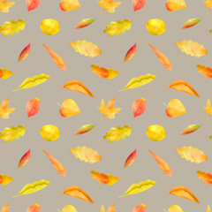 Watercolor clipart gold autumn hand drawn seamless patterns