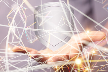 shield protection concept holding in hand digital