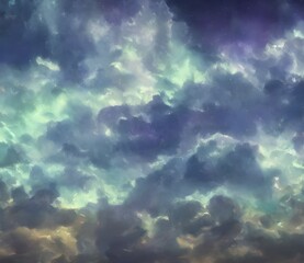 Naklejka na ściany i meble Perfect beautiful 3d illustrataion of sky with fluffy clouds in Van Gogh style. High quality 