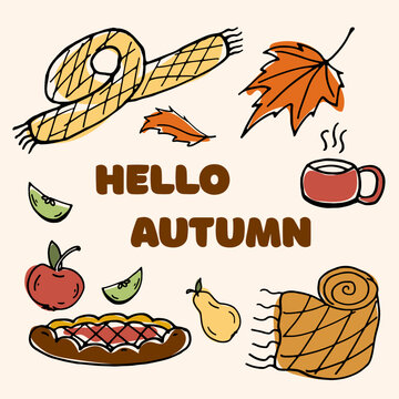 hello autumn happy fall yall set doodle color vector image