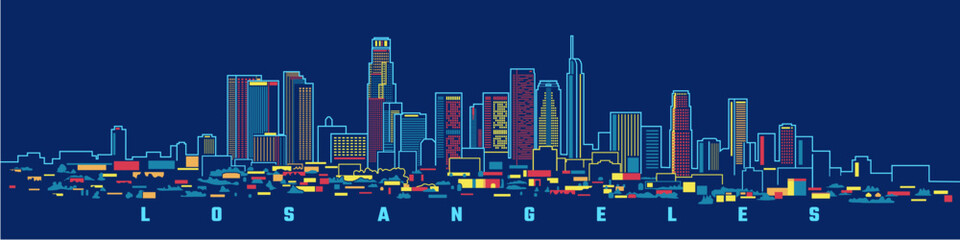 Los Angeles City vector line design, night blue