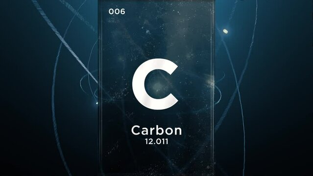 Carbon (C) symbol chemical element of the periodic table, 3D animation on atom design background