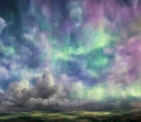 Perfect beautiful 3d illustrataion of sky with fluffy clouds in Van Gogh style. High quality 