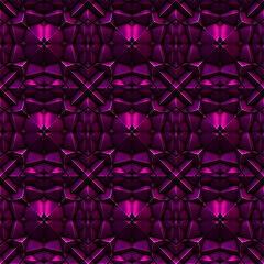 Luxury dark magenta purple floral glow gothic metal polygonal gem stone 3D seamless pattern