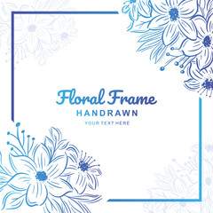 Hand drawn blue floral frame background