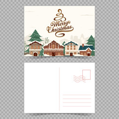 Vector merry christmas postcard template. Greetings card merry christmas design with back of airmail blank postcard. a5 printable template