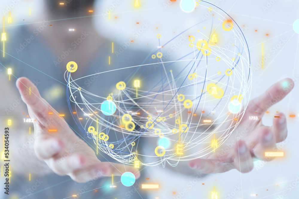 Fototapete Global network. Blockchain. 3D illustration. Neural networks and artificial intelligence. Abstract