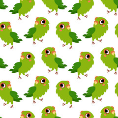 Seamless parrot bird bullfinches background for kids. Cute children design template. Bright icons for textile, wrapping paper, greeting cards or posters for kindergarten