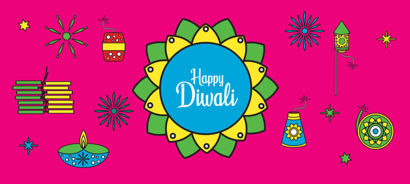 ine drone icon Diwali festival flat modern elements illustration and icon set for graphic and web design templates or Deepavali firecrackers, Diwali crackers flat vector, pink color.