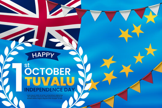 Happy Independence Day of Tuvalu with Waving Flag Background. Vector Illustration