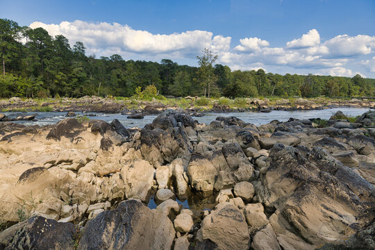 The Beautiful Haw River With A Natural Rock Formation Pool Of Standing Water In North Carolina