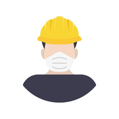 Construction workers with hard hats and masks on a white background. Vector illustration