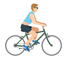 自転車に乗る8等身白人系男性のイラスト　自転車通勤　健康増進　エコロジー