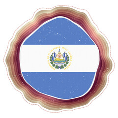 Republic of El Salvador flag in frame. Badge of the country. Layered circular sign around Republic of El Salvador flag. Authentic vector illustration.