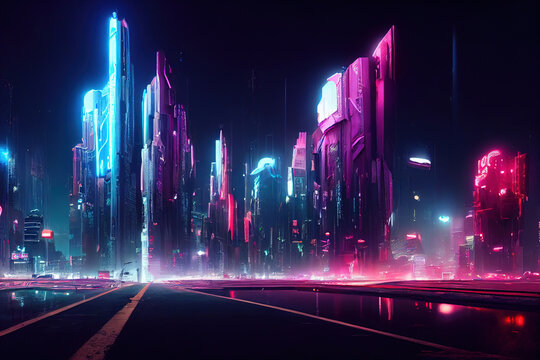 Cyberpunk City, Future City, Neon Signs, Night City