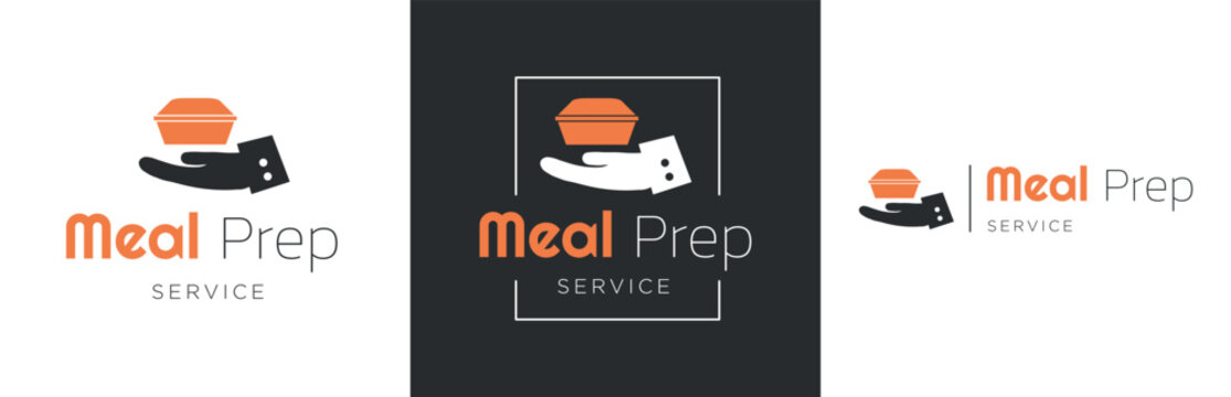 Meal Preparation Service Logo Design Set, Food Prep Store Business Symbol, Meal Delivery Emblem Concept, Restaurant Boxed Dish Editable Commercial Logotype, Menu Container Branding, Isolated