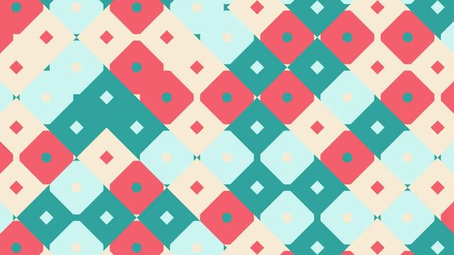 Geometric pattern with dynamic multicolor shapes. Simple seamless loop pattern animation in vintage flat style