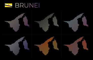 Fototapeta premium Brunei dotted map set. Map of Brunei in dotted style. Borders of the country filled with beautiful smooth gradient circles. Astonishing vector illustration.