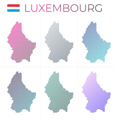 Fototapeta na wymiar Luxembourg dotted map set. Map of Luxembourg in dotted style. Borders of the country filled with beautiful smooth gradient circles. Modern vector illustration.
