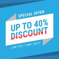 Special offer discount up to 40%. Discount offer price sign. Special offer symbol. Vector illustration of a discount tag badge. Perfect template design for shop and sales banners