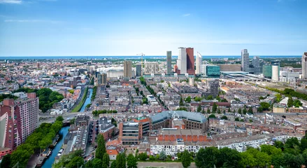 Tuinposter City aerial view of The Hague city center with North Sea on the horizon © john