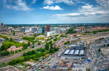 City aerial view of the Bickhorst area in the Hague with the village of Voorburg in the background