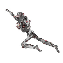 cyber mech is flying away side view