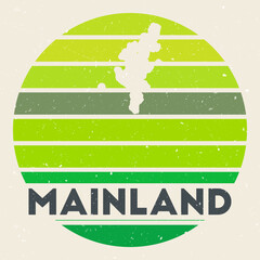 Mainland logo. Sign with the map of island and colored stripes, vector illustration. Can be used as insignia, logotype, label, sticker or badge of the Mainland.
