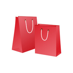 Two red bags made of plastic or paper with handles. Gift set. Vector illustration isolated on white background.