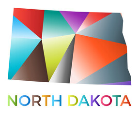 Obraz premium Bright colored North Dakota shape. Multicolor geometric style US state logo. Modern trendy design. Amazing vector illustration.