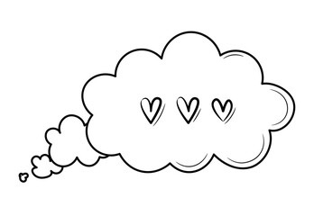 Cloud for romantic conversations and thoughts drawn by hand. Love cloud in doodle sketch style. A simple doodle drawing scheme. Vector illustration.