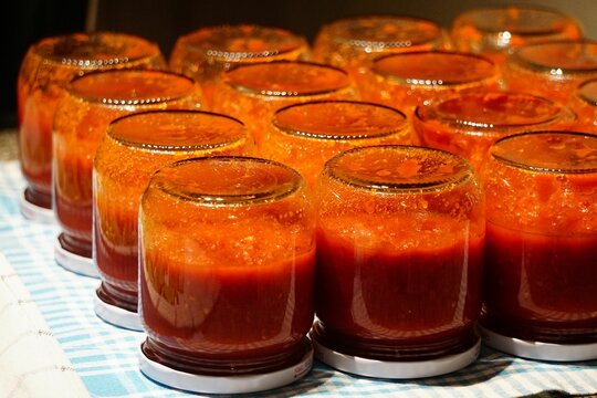 Tomato sauce in the jars traditional prep for the winter months