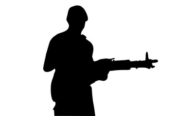 Black silhouette of a man with a gun - 534061336
