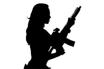 Black silhouette of a woman with a gun - 534061348