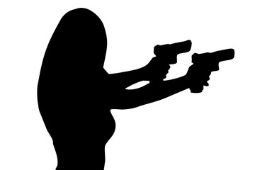 Black silhouette of a woman with a gun - 534061357
