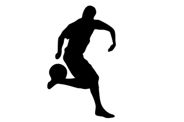 Fototapeta na wymiar Black figure of a football player with a ball