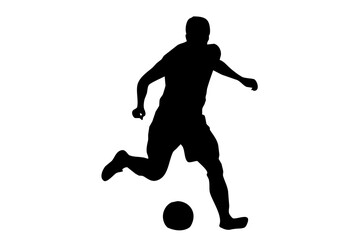 Fototapeta na wymiar Black figure of a football player with a ball