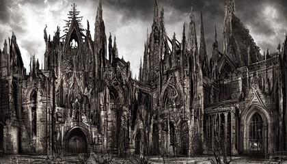 Gothic cathedral generated by AI - obrazy, fototapety, plakaty