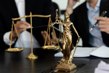 Statue of lady justice with scales of justice, Legal and law concept.