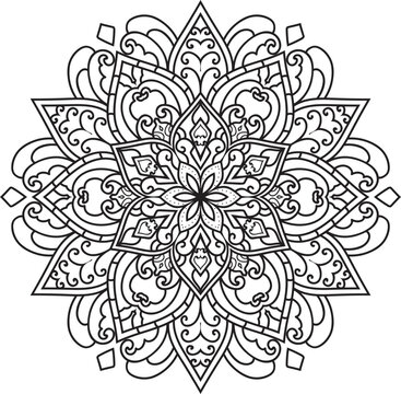 Black and white Mandala illustration Hand drawn outline Mandala