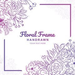 Fototapeta na wymiar Hand drawn pink floral frame background