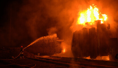 Fire at a transformer substation after being hit by a missile 