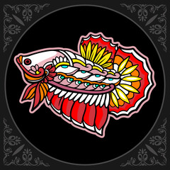 Colorful Betta fish mandala arts isolated on black background