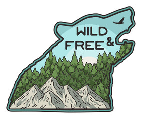 Obraz premium Mountains adventure outdoor print. Nature wild life explore. Wanderlust and camping