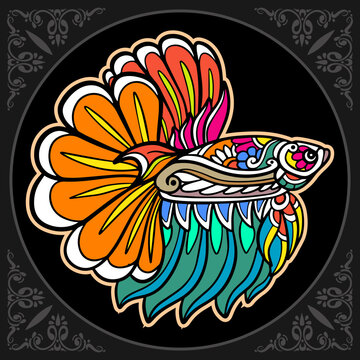 recommend clip art: Colorful Betta fish mandala arts isolated on black background