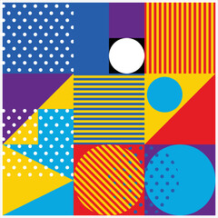 Obraz premium Full color backgrounds. Blue purple yellow red composed of geometric patterns such as circles, squares, rectangles, triangles, points and other geometric shapes