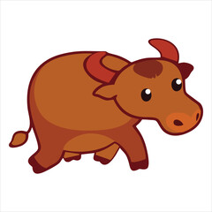 cute brown buffalo animal illustration. Suitable for illustration in children's reading books or story books about animal fairy tales.