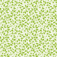 Seamless patterns with green branches and leaves in line style